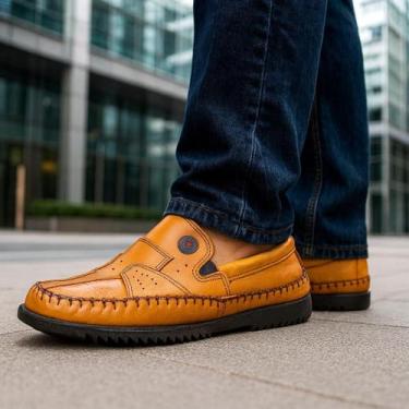 Imagem de Sapatilha Mocassim Masculino 100% Couro Bovino - FRANBOOTS, 41, Whisky