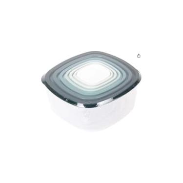 Imagem de Conjunto de Potes Plásticos Quadrados com Tampa, 7 Peças, Transparente e Tampas Coloridas, 100ml a 4L, Hermético para Alimentos, 10,5 x 28,5 x 21cm