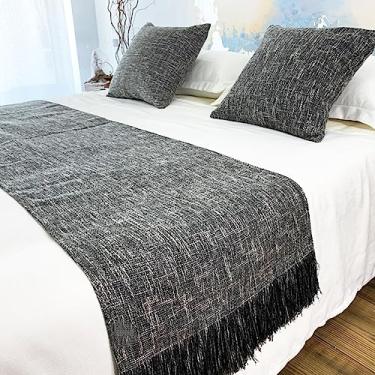 Imagem de Caminho de cama simples moderno borla capa de cama leve luxo proteção cobertor para cama king size faixa decorativa toalha de cama para quarto hotel quarto de casamento - cinza escuro||50 x 210 cm