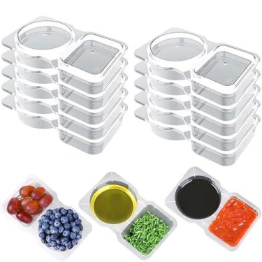 Imagem de 10 peças de prato descartável, recipiente de lanche, tampa de caixa de armazenamento de alimentos com dois compartimentos para molho, perfeita para sair/embalar/viajar