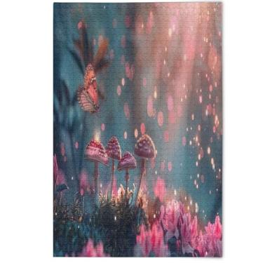 Imagem de Quebra-cabeças para adultos 1000 peças arte floral animal fofo desenho animado cogumelo rosa impressão paisagem quebra-cabeças família elefante branco presentes, 1000 peças, 75 x 50 cm