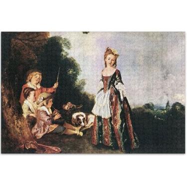Imagem de Jean Antoine Watteau Pintura 1000 peças quebra-cabeças para adultos família amantes presentes quebra-cabeça cena outono pintura de belas artes, 75 x 40 centímetros