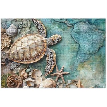 Imagem de Quebra-cabeça oceano tartaruga praia pintura costa adultos 1000 peças presentes elefante branco engraçado exclusivo quebra-cabeça pintura de belas artes, 75 x 19,7 centímetros