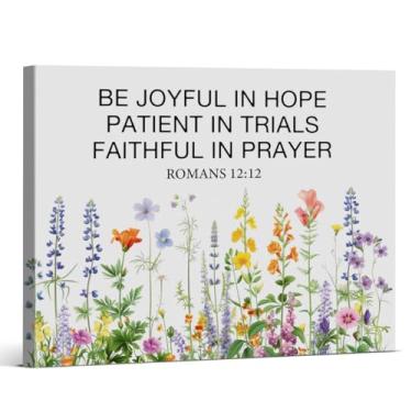 Imagem de Impressão de arte de parede em tela com versículo bíblico, cristão, seja alegre na esperança, romanos 12:12, imagem de flor silvestre bíblica, arte emoldurada para decoração de escritório doméstico 20