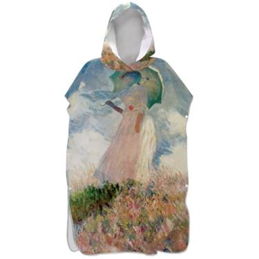 Imagem de Joisal Poncho de surfe com pintura de guarda-sol impressionismo para adultos trocador de roupão toalha de banho com capuz vestível unissex poncho adulto com capuz