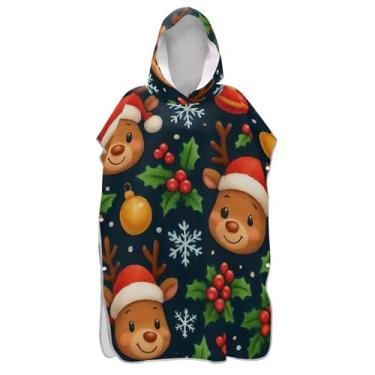 Imagem de Poncho de surfe para trocador de roupas de banho de praia com capuz plus size bonito rena chapéus de papai noel azul unissex poncho adulto com capuz