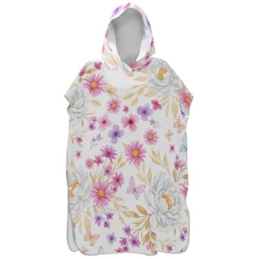 Imagem de Joisal Poncho de surfe para adultos, roupão de banho, toalhas com capuz, secagem rápida, ponchos de praia para homens, peônia, flores silvestres