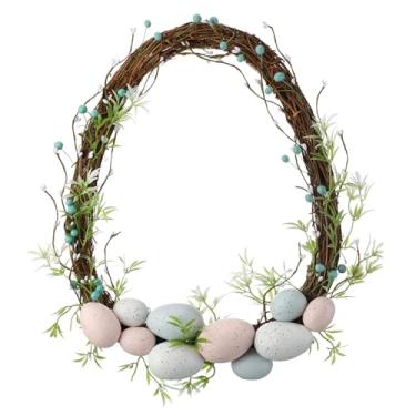 Imagem de Lyrow Guirlanda de ovo de páscoa de 45,7 cm para porta da frente, guirlanda de primavera com galhos de videira de uva, para decoração de janela de casa de fazenda ao ar livre (verde)