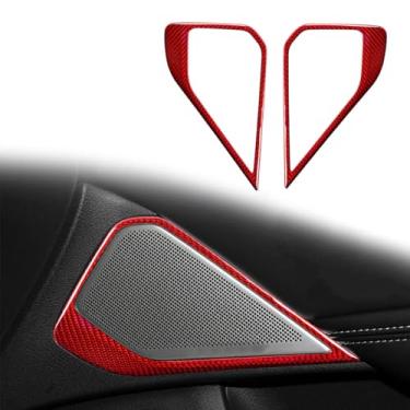 Imagem de FINMOKAL Capas de moldura de acabamento de alto-falante de áudio de porta interna de carro de fibra de carbono real compatíveis com Infiniti Q50L 2015-2022 (vermelho)