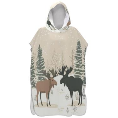 Imagem de Joisal Poncho de surf para adultos trocador de roupa de praia com capuz toalha de banho absorvente inverno alce ponchos de praia para homens