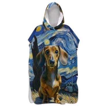 Imagem de TSENQUE Roupão para adultos, poncho de surfe, com capuz, toalha de praia, estampada, plus size, fofo, dachshund, noite estrelada, cachorro, ponchos adultos para mulheres