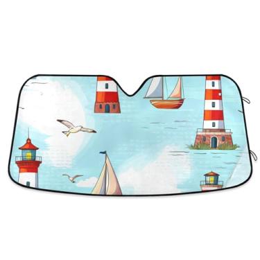 Imagem de Faróis Barco Azul Protetor Solar Personalizado para Para-brisas de Carro Retrátil Dobrável Caminhão Carro Protetores para Janelas Frontais L, 144,8 cm x 80 cm