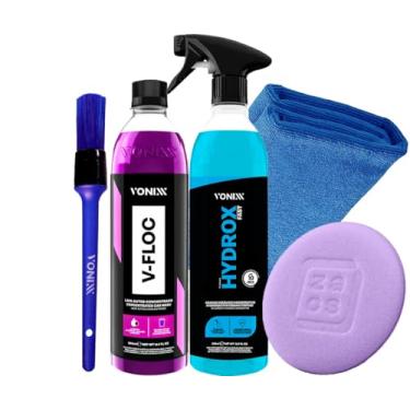 Imagem de Kit limpeza e proteção V-floc Shampoo Neutro 500ml Hydrox Fast Coating Cerâmico Hidro Repelente Vonixx