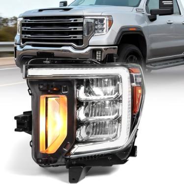Imagem de VLINCAR Conjunto de farol de LED compatível com GMC Sierra 2500HD 3500HD 2020 2021 2022 2023 sem luz de sinalização LED lado esquerdo do motorista 86788465 GM2502512