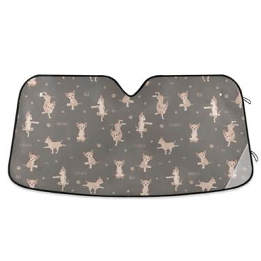 Imagem de Chihuahua Yoga Marrom Escuro Persianas de Janela de Carro Para-brisa Frontal Proteção UV Para-brisa Para-brisa para Caminhões Grande