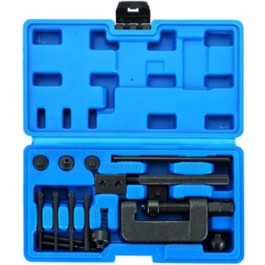 Imagem de DASBET Kit de ferramentas de disjuntor de corrente de motocicleta 19 peças | Kit de ferramentas de rebite de corrente com moldura C 3 bigornas 5 pontas de quebra para motocicleta, bicicleta, ATV