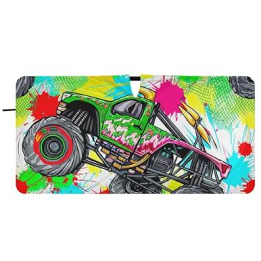 Imagem de Guarda-sol personalizado colorido Monster Trucks Car Para-brisa Engraçado Dobrável Caminhão Auto Carro Sombra para Para-brisa Dianteiro, 81 cm x 157 cm