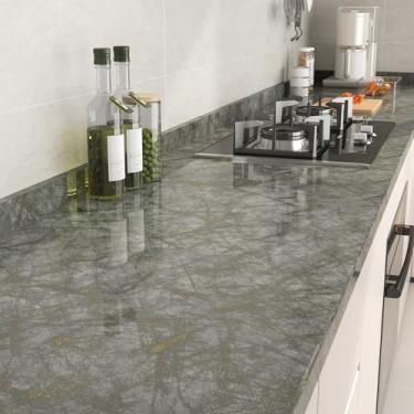 Imagem de ReWallpaper Papel de parede de mármore dourado cinza de 48 cm x 60 m, removível à prova d'água, moderno, revestimento de parede de pedra para sala de estar, quarto, banheiro, paredes de destaque