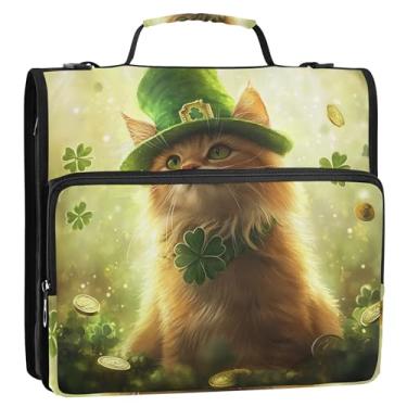 Imagem de Fichários fofos de trevo de São Patrício de 3 cm com 3 anéis resistentes com zíper e alça estojo de armazenamento de bolsa escolar com alça