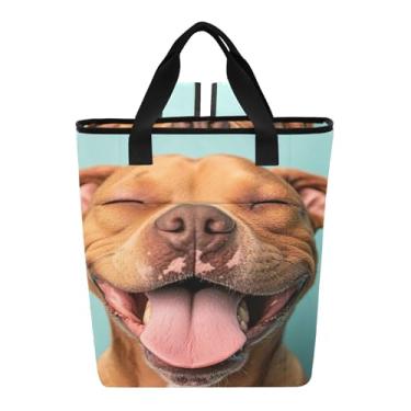 Imagem de Joitme Mochila térmica à prova de vazamento Pitbull marrom sorrindo divertida e reutilizável, 36 latas à prova de vazamento, bolsa térmica para almoço