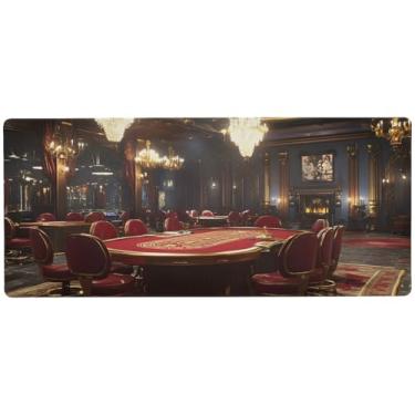 Imagem de Uma grande mesa de cassino com mouse pad para jogos vermelho e dourado antiderrapante, mouse pad grande para mesa, 80 x 40 cm, superfície lisa para controle de precisão