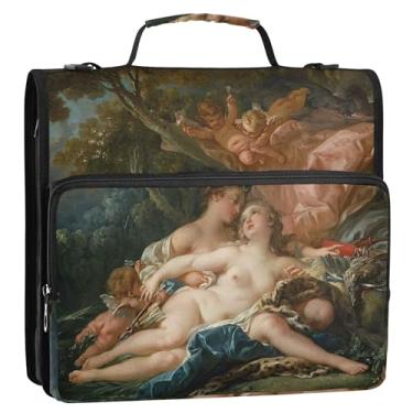 Imagem de Fichários fofos de 3 anéis, anel D de 3,8 cm, estampa de Francois Boucher, nude, zíper, pasta de armazenamento com alça para fichário do ensino médio com alça