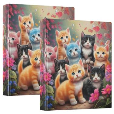 Imagem de Fichários coloridos fofos de gatinhos florais rosa de 3,8 cm, 3 anéis, comporta 200 folhas, portfólio fofo, anel redondo, fichário resistente, 31,5 x 27 x 6 cm, pacote com 2