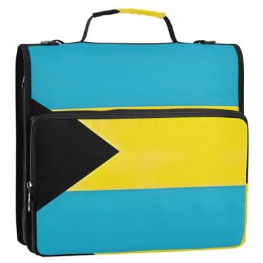 Imagem de Fichário organizador com 3 anéis de 3 anéis, anel D para fichário da bandeira das Bahamas com alça bolsa escolar de ensino médio, suporte para 500 folhas