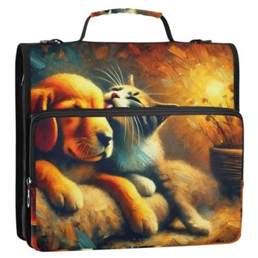 Imagem de Fichários de 3,8 cm com 3 anéis dourados brilhantes para cães relaxantes com zíper e alça de ombro para portfólio floral escolar e suporte de pasta de anel