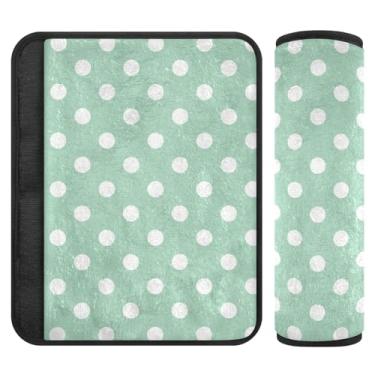 Imagem de Joitme Capas de cinto de segurança de flanela macia verde de bolinhas brancas para crianças, pacote com 4 (2 P e 2 M) - Protege a pele de arranhões