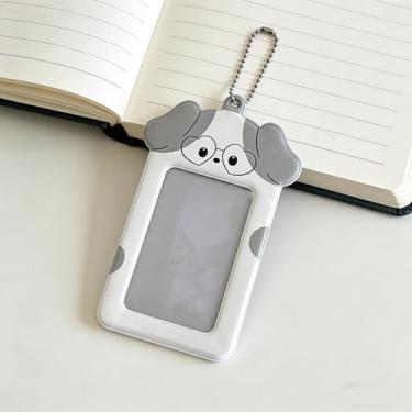 Imagem de 1 porta-cartão fofo para mini cachorro, adorável crachá de identificação em forma de animal, acessório elegante adequado para escolas e escritórios (branco-cinza)