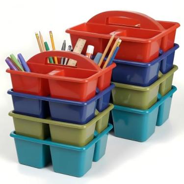 Imagem de Kathfly Pacote com 8 organizadores com alça, armazenamento empilhável para organização, cesta de plástico pequena para sala de aula, para mesa, escritório, lápis, sala de crianças, artesanato, arte
