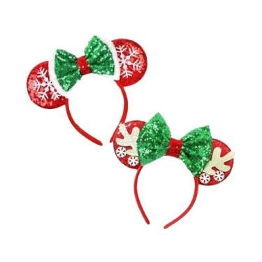 Imagem de Tiara De Natal Mickey Mouse Com Flores De Neve Para Crianças, Acessóri