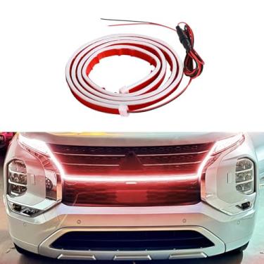 Imagem de Kutyun Faixa de luz de capô de carro, luzes diurnas flexíveis à prova d'água de 12 V, faixa de LED para decoração de capa de motor, acessórios externos universais para carros, vans, SUV (vermelho, 150