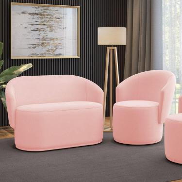 Imagem de Sofá Namoradeira E Poltrona Orgânica Para Sala Malu Suede M11 - D`rossi Rosa Bebê