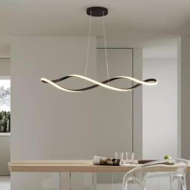 Imagem de Luminária pendente LED dimerizável para mesa de jantar, sala de estar, luminária pendente moderna com controle remoto em design ondulado, lustre para teto ideal para cozinha e escritório (pr
