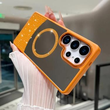 Imagem de HJZSZX Capa espelhada magnética com glitter para Galaxy A56 (para Galaxy A56/laranja)