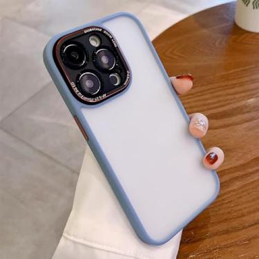 Imagem de SKXMOD Capa de telefone fosca translúcida para iPhone 14 Pro Max 13 12 Pro Max proteção de câmera de metal Funda capa de amortecedor de acrílico (cor: azul serra, tamanho: para iPhone 13 Pro)
