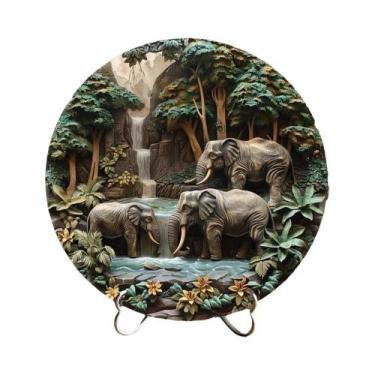 Imagem de Placa Decorativa De Madeira Vintage Em Forma De Elefante 2D, Redonda D