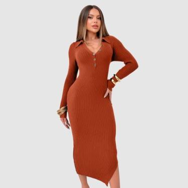 Imagem de Vestido Feminino Manga Longo Detalhe Gola Polo Com Botões - SWISS BOUT