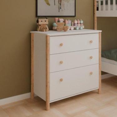Imagem de Cômoda Infantil 3 gavetas Arredus em Madeira Maciça / MDF Branco/Natur