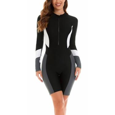 Imagem de HISETPFDE Maiô feminino casual sem mangas/manga comprida com zíper frontal Rash Guard 2024, 28006 Azul-marinho, G