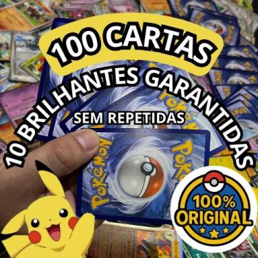 Imagem de Lote 100 Cartas Pokémon Originais Sem Repetidas Com 10 Brilhantes Cart