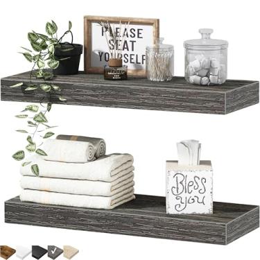 Imagem de Prateleira de Banheiro QEEIG (008-40GY), Flutuante, Pequena, para Paredes, Sobre o Vaso Sanitário, Casa de Fazenda, 2 Unidades, Cinza, 40,6 cm