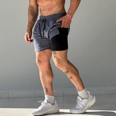 Imagem de Short Masculino 2x1 Bolso Oculto Bermuda Alta Compressão-Masculino