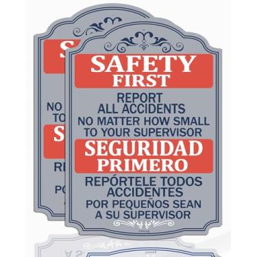 Imagem de Safety First Sign Report All Accidents To Supervisor Bilingue, 25,4 x 35,5 cm, metal refletor de alumínio, resistente ao clima, impermeável, pacote com 2.
