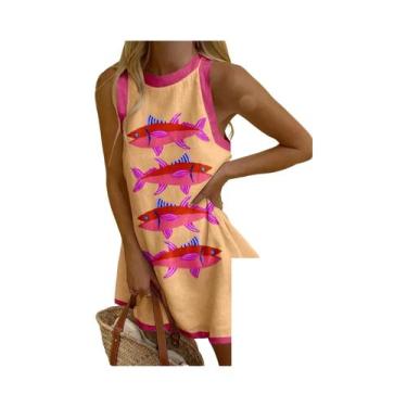 Imagem de Vestido Mini Sem Mangas Com Estampa De Peixes Tropicais Oversized Y2k 