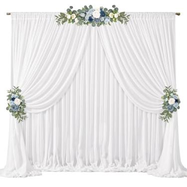 Imagem de Cortinas de pano de fundo branco creme, de 6 m x 3 m, sem rugas, tecido de chiffon transparente, para decoração de fotografia de palco, cerimônias de casamento