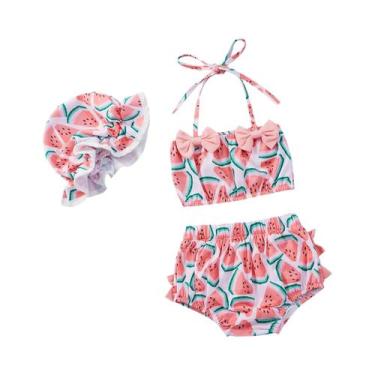 Imagem de Conjunto de Maiô Infantil 3 Peças com Estampa de Melancia para Meninas