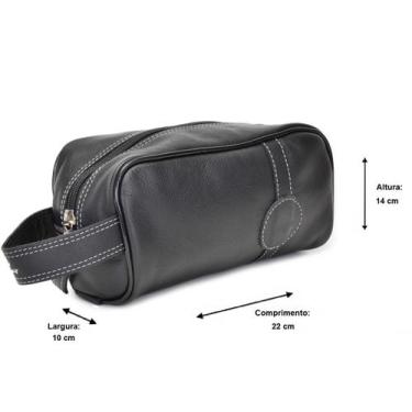 Imagem de Necessaire Unissex 100% Couro Viagem Higiene Pessoal Preto Casualstock
